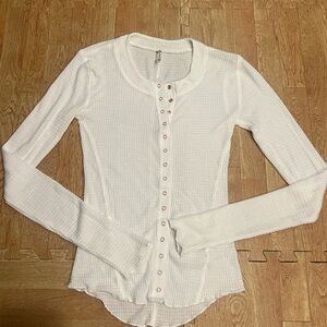 Free People Intimates White Waffle Knit Henley Top Size S Boho Cozy